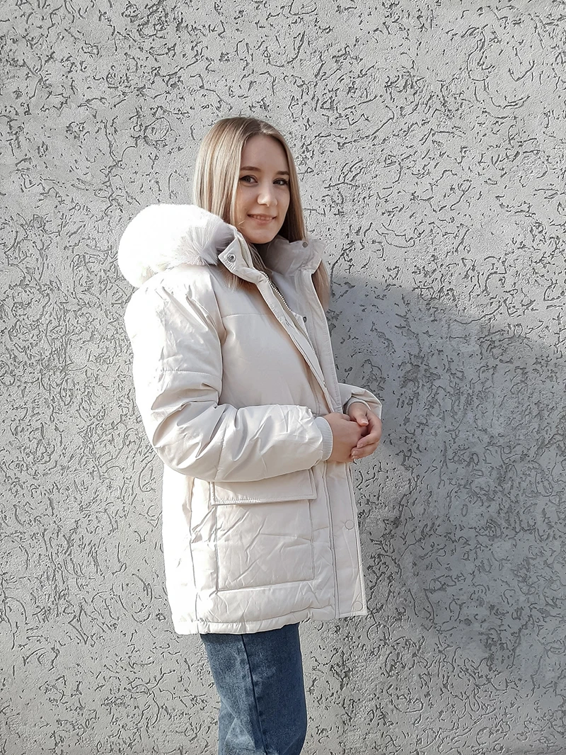 WJJDFC Winter Down Jacket Puffer Jacket Cotton Padded Fur Coat Fashion New Big Fur Collar Coat Women's Thick Warm Parka Coat