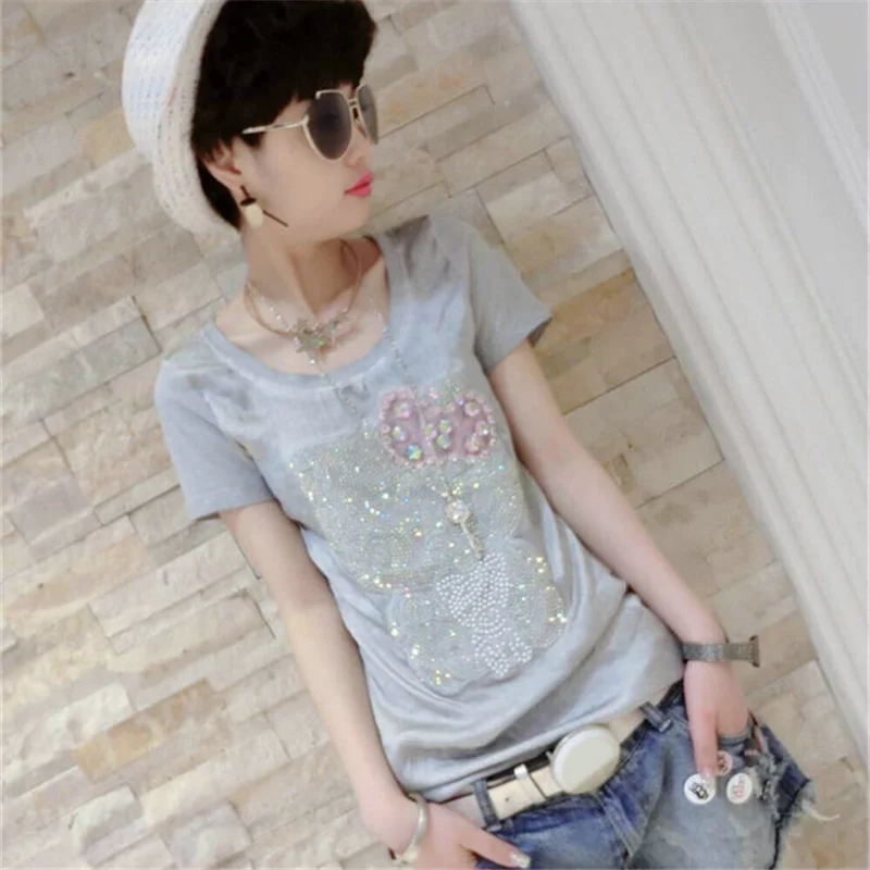 Кот Повседневное хлопок горячей бурения футболка Для женщин короткий рукав