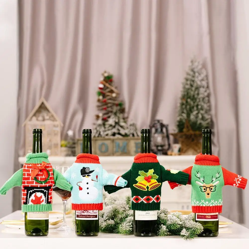 

Christmas Decoration, Christmas Knitted Clothes, Wine Set, Wine Bottle Bag, Table Holiday Decoration Supplies