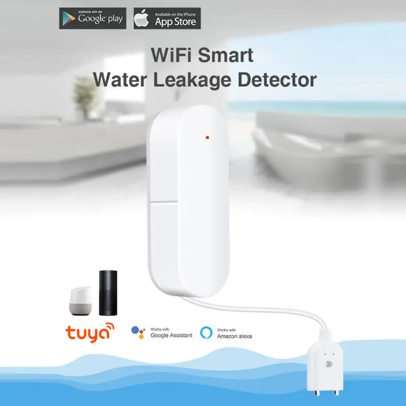 

Умный датчик утечки воды Tuya с Wi-Fi, совместим с приложением Tuyasmart / Smart Life, простая установка
