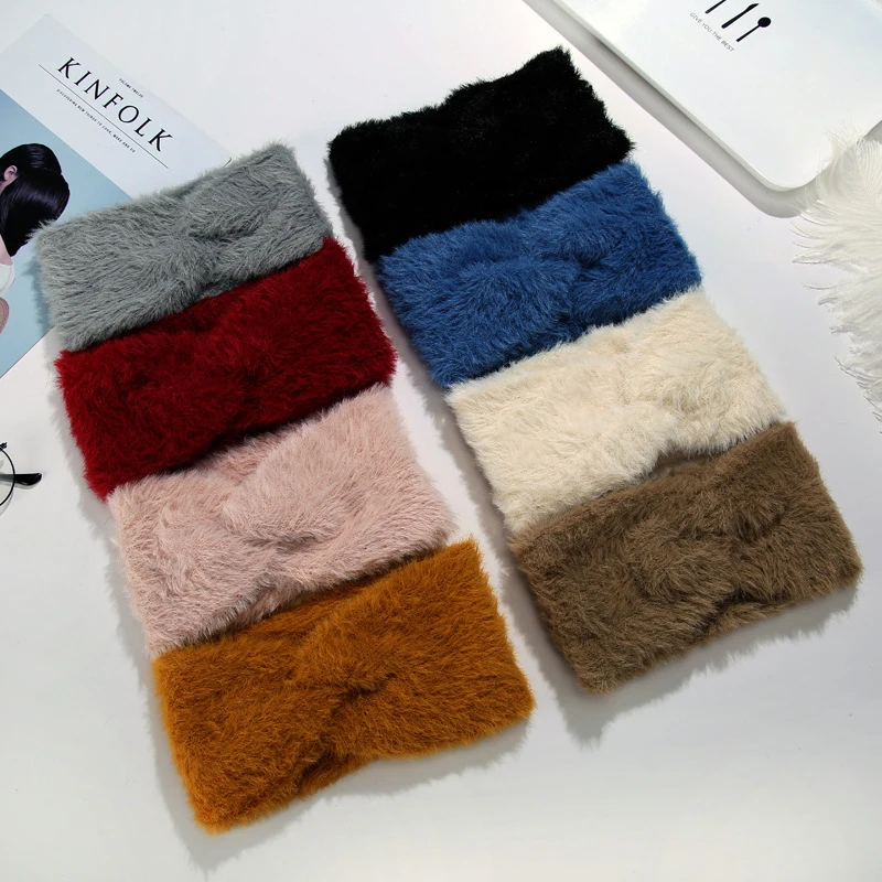 Xugar 2021 зимние теплые меховые повязки на голову для макияжа вязаные девушек