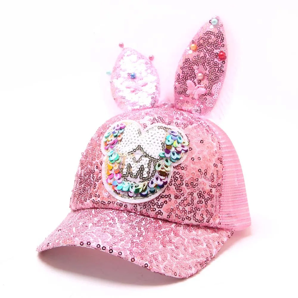 Новая летняя шляпа сетки мультфильм длинные уши блесток Хлопок Бейсболки для