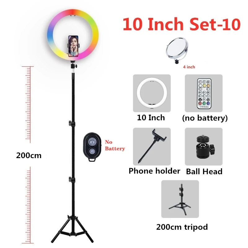 

10inch 26cm Selfie Light Ring Lamp LED Colorful Dimmable Ring Light with Tripod mirror RGB light Ringlight for TikTok Youtube