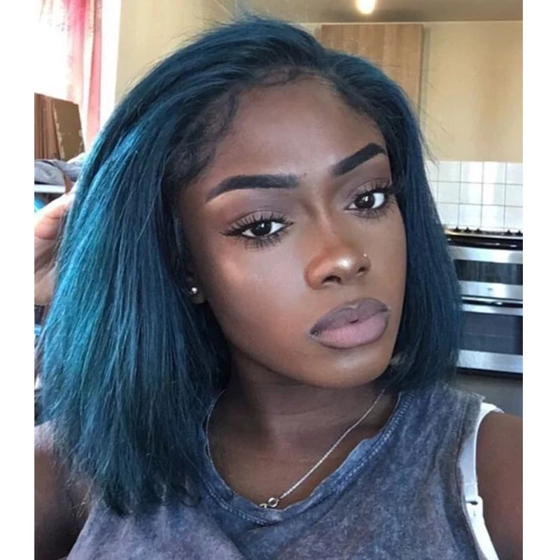 Святая Белль короткий боб бесклеевой полный парик шнурка 100% бразильские Remy