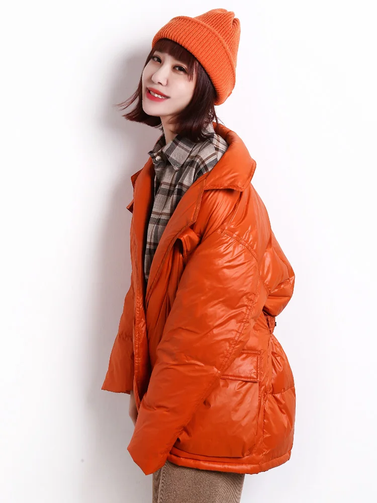 Fitaylor 2020 Large Hooded Winter Ultra Light Jacket Women 90% White Duck Down Thick Parkas Orange Warm Sash Tie Up Snow Coat | Женская