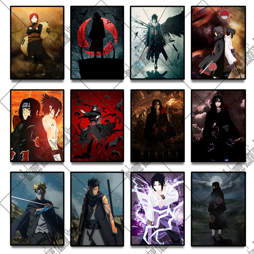 Постер с японским Аниме Наруто картина Какаси и Саске для детской комнаты холст