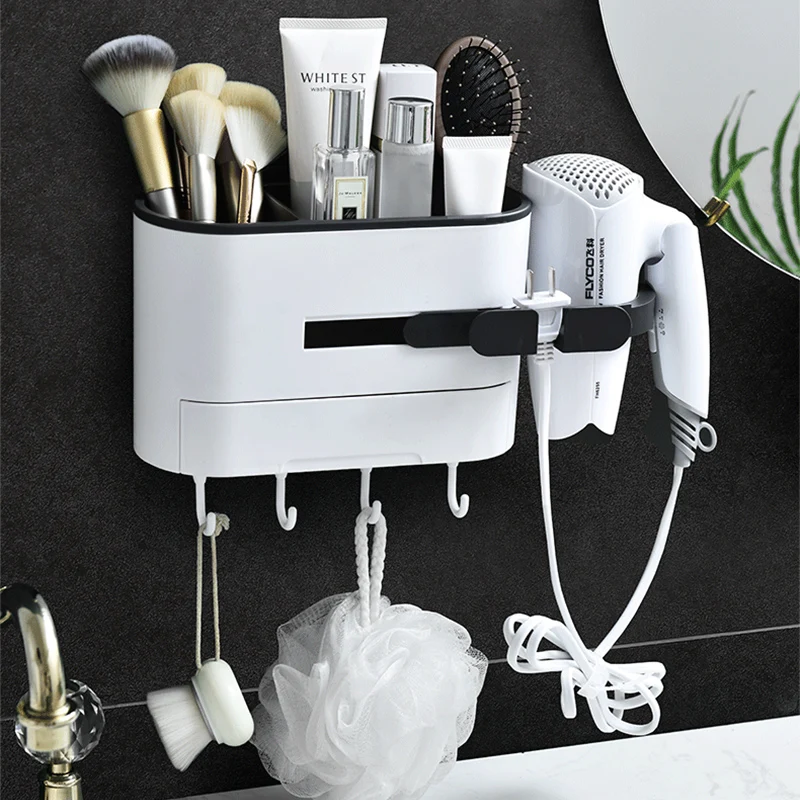 wall mount hair dryer holder rack bathroom storage rack makeup organizer plastic hairdryer holder shelf bathroom accessories free global shipping