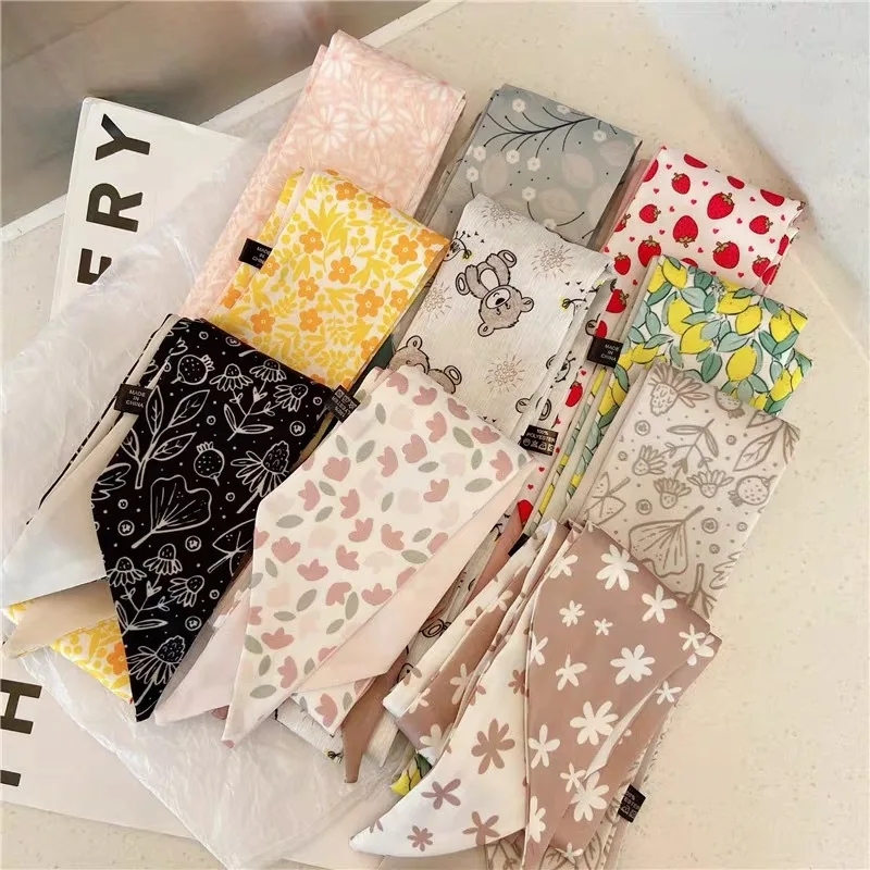 

Retro French silk scarf hair band hair tie bow headdress spring hair accessories multi-purpose braided long streamer hair ring