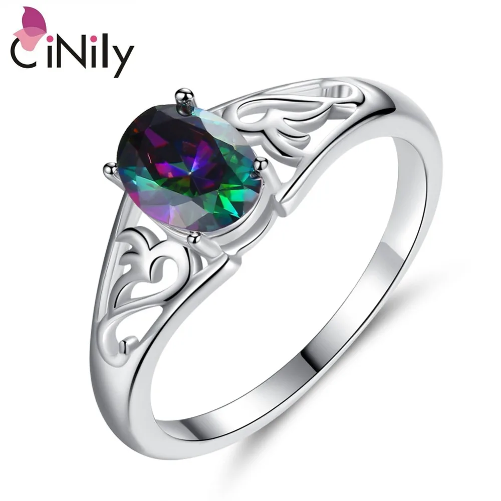 

CiNily Silver Plated Created Mystic Stone Wholesale Gift for Women Jewelry Wedding Engagement Ring Size 6-9 NJ11107