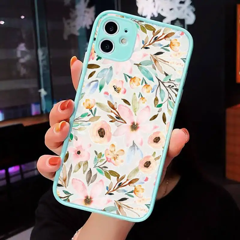 

flower Mosaic painting simple Phone Case Matte Transparent for iPhone 7 8 11 12 s mini pro X XS XR MAX Plus cover funda