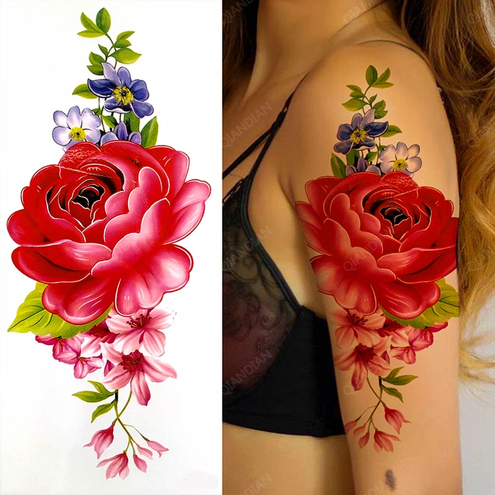 

Sexy Flower Arm Temporary Tattoo Sticker Beauty Blue Rose Plum Bossom Lotus Body Chest Leg Waterproof Tatoo Fashion Totem