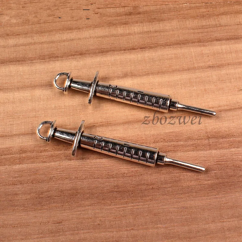 

10pcs Charms syringe medical supplies 62*14mm Tibetan Silver Plated Pendants Antique Jewelry Making DIY Handmade Craft