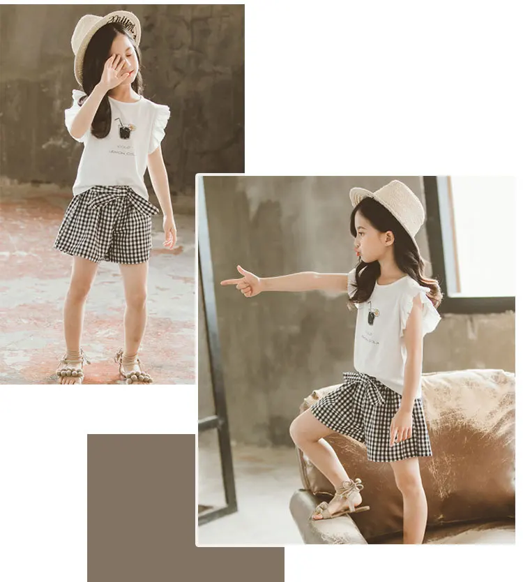 Летние Детские комплекты одежды для маленьких девочек футболка + брюки комплект