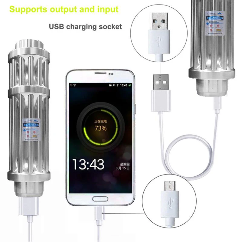 Мощный USB синий лазерный указатель фонарь 450нм 10000 м Фокусируемый прицел