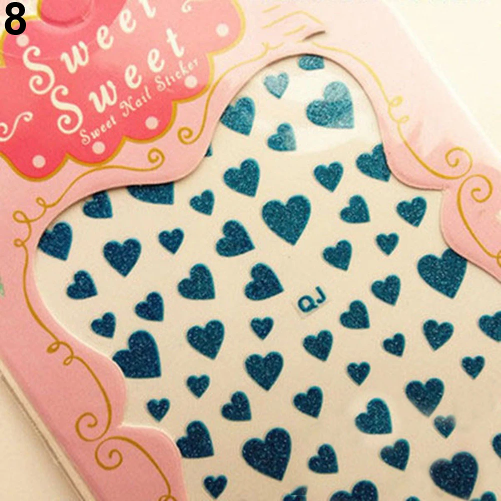 1 Sheet Love Heart Design Nail Art Stickers Water Transfer Decal Slider Watermark Nail Wraps Decal Manicure Nail Tips Decoration