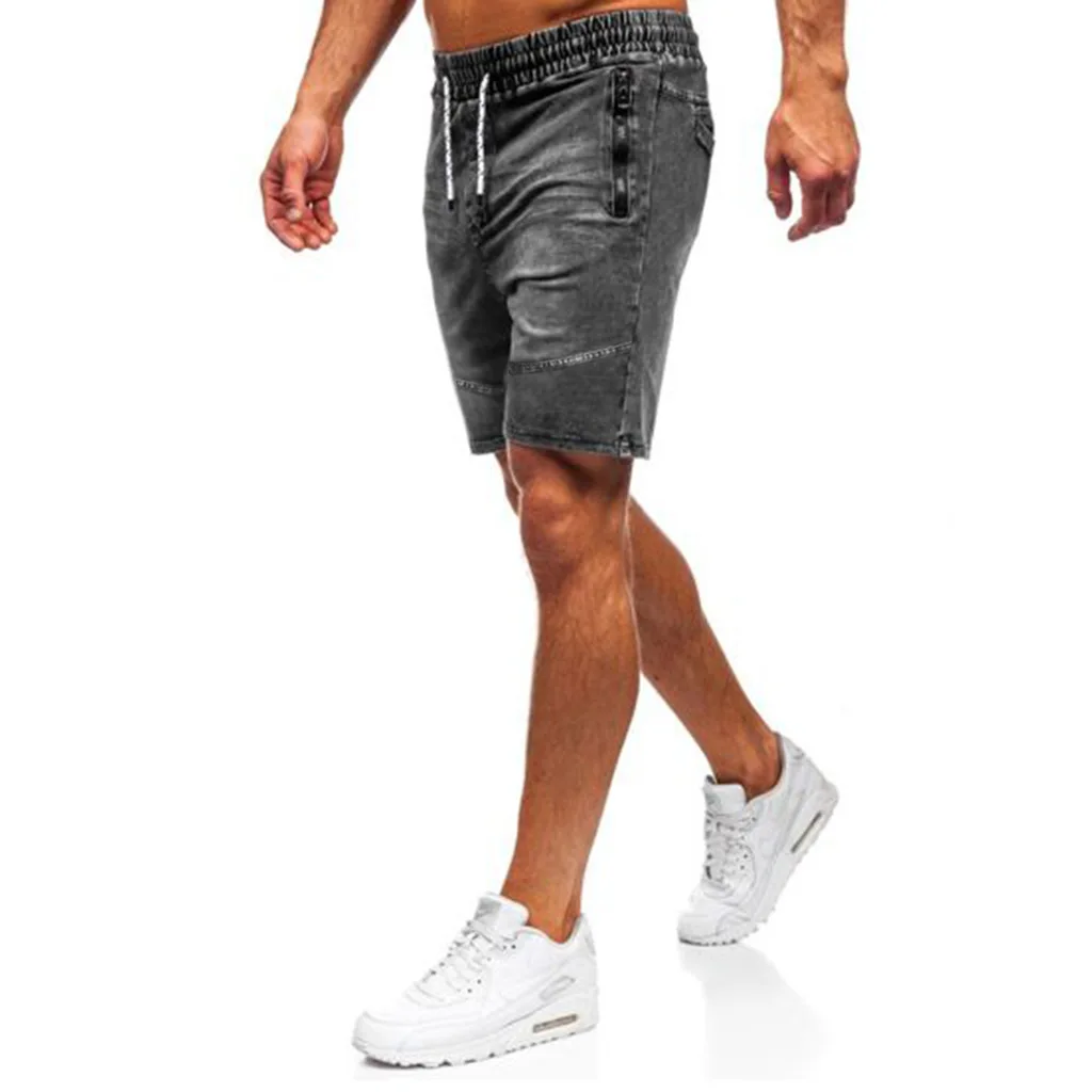 

Men's Casual Denim Shorts Elastic Tether Wash Knee Length Sports Denim Shorts