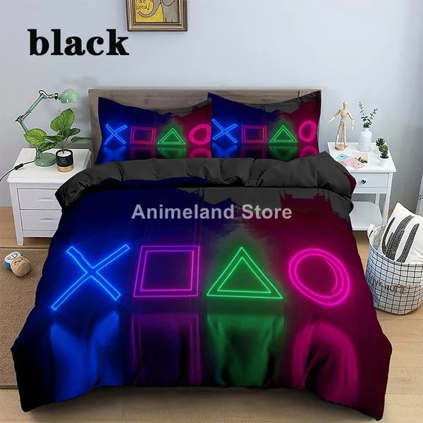 

2021 Gamepad Letter Pattern 3D Print Bedding Set Cartoon Game Bedroom Bed Duvet Cover Sets Bedclothes Queen King Single Size