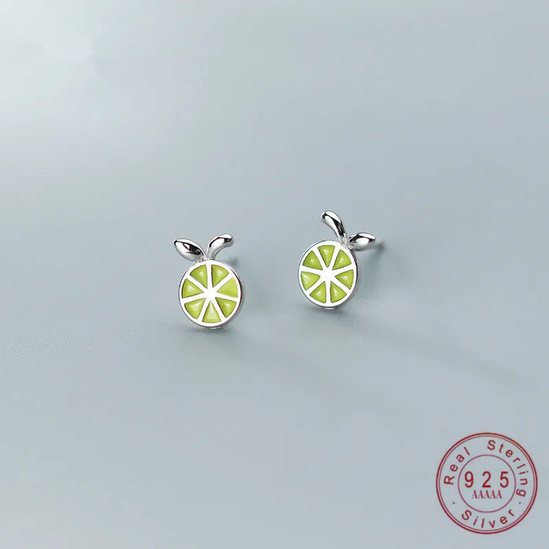 

JuneLeaf Real 925 Sterling Silver Cute Lemon Personalized Fruit Stud Earrings For Women Girls Kids Fine Jewelry Wholesale