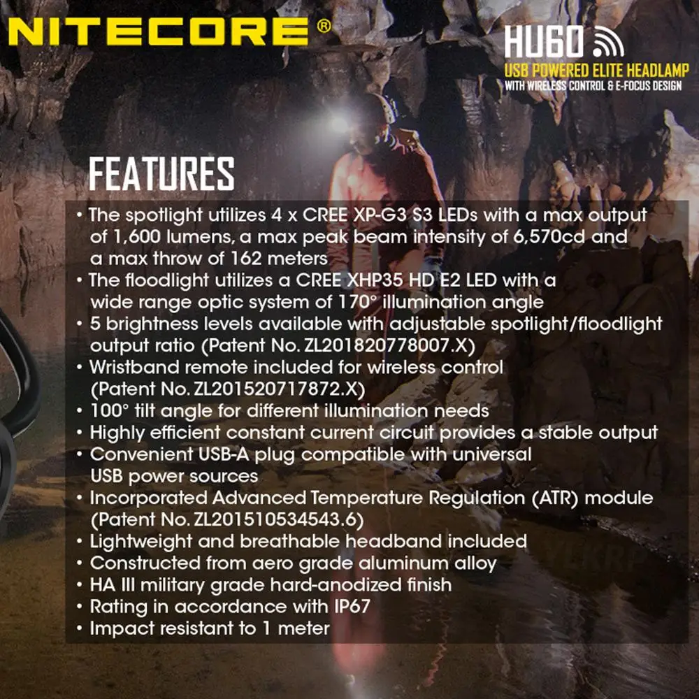 Оригинальное зарядное устройство NITECORE HU60 4 x CREE XP-G3 S3 светодиодный s + 1 XHP35 HD E2