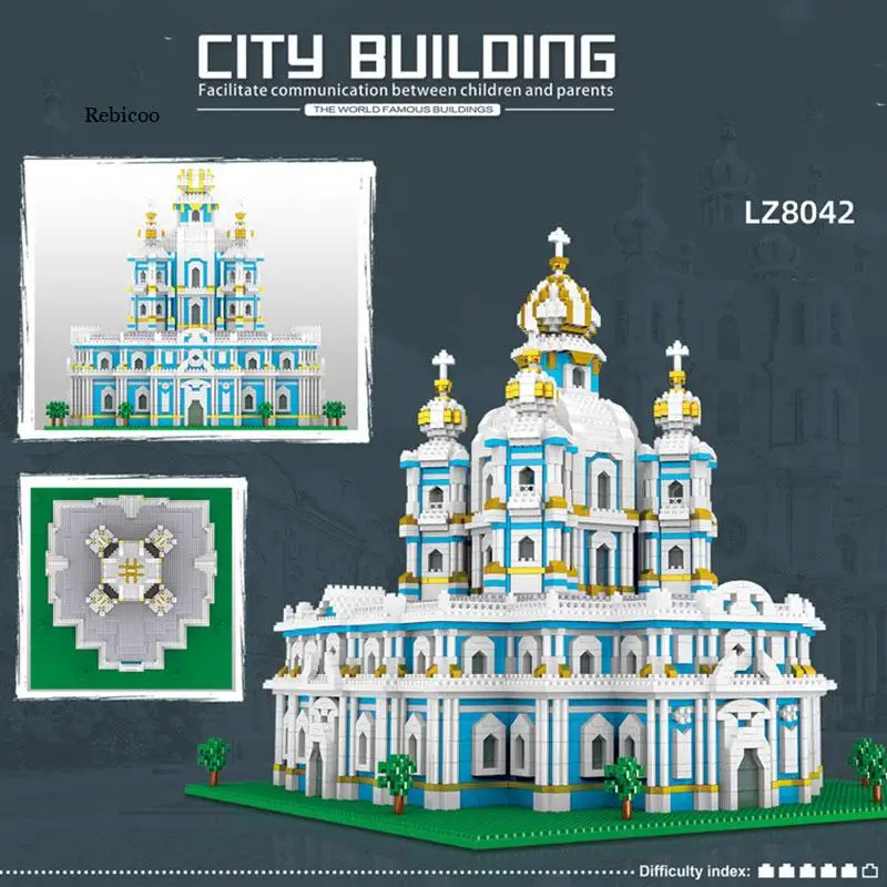 

3737Pcs Mini Russian Architecture Smolny Monastery Block Set 3D Church City Landscrape Diamond Building Brick Toy For Kids