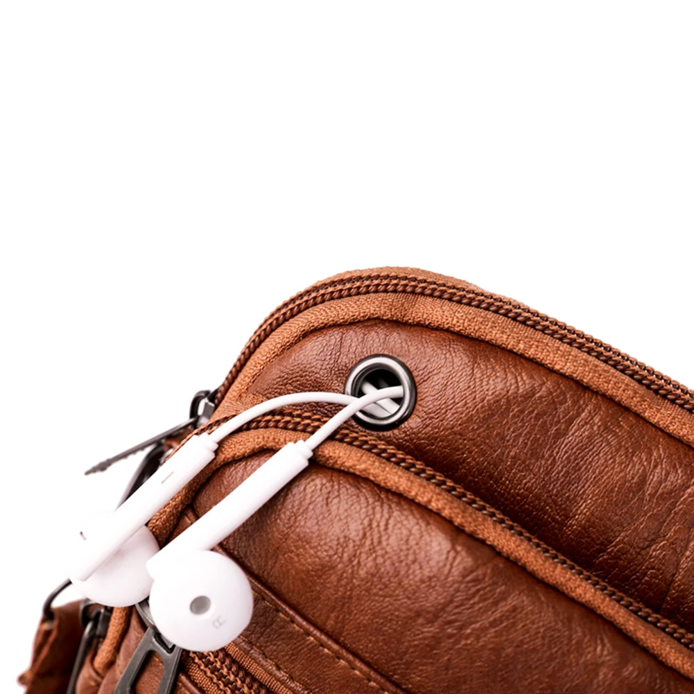 

Women Retro Pure Color Shoulder Bag PU Leather Crossbody Handbags Daily Mini Purse Wallet Decor with Earphone Hole