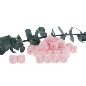 200 шт. 12 мм Светло-Розовый Алфавит силиконовые буквы английский детский Прорезыватель зубов бусины без бисфенола А для новорожденных цепочка для прорезывания зубов аксессуары