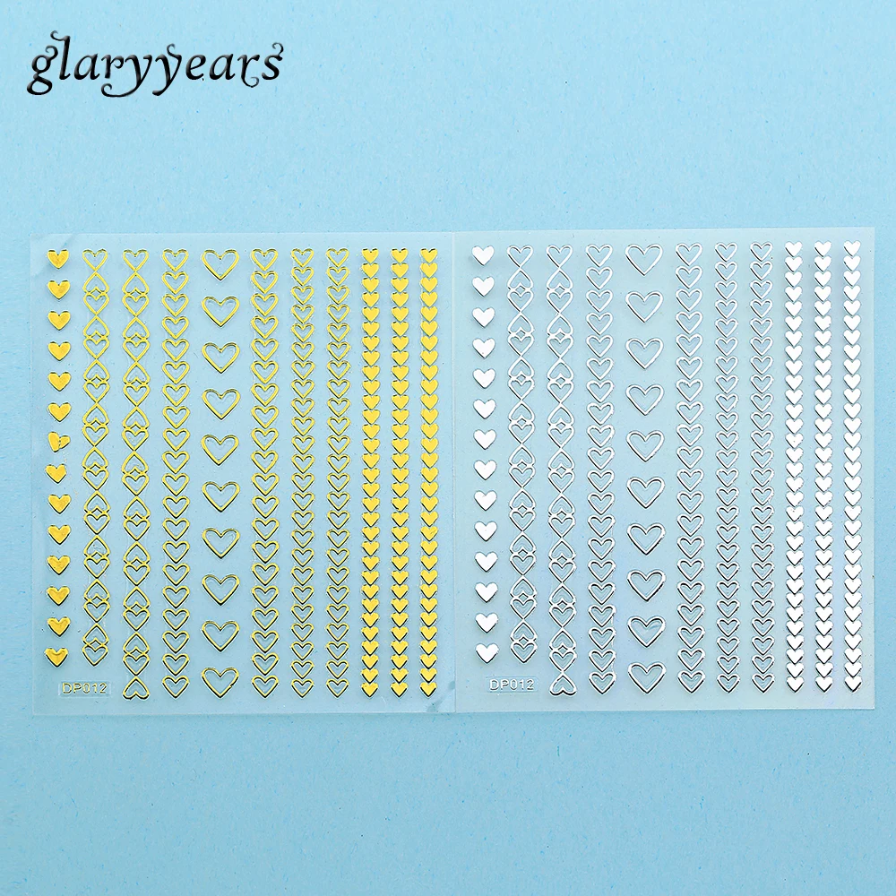 1 лист шикарные 3D Золотые белые серебряные черные сердца уши риса узор наклейки