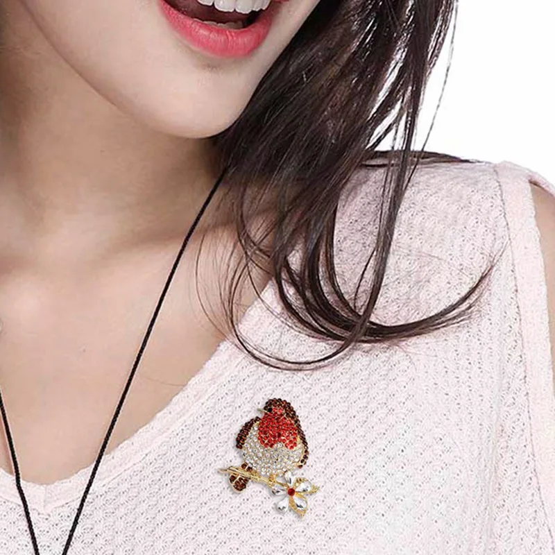 Красного цвета Стразы Колибри броши для женщин милые птицы Стиль Ювелирная Брошь