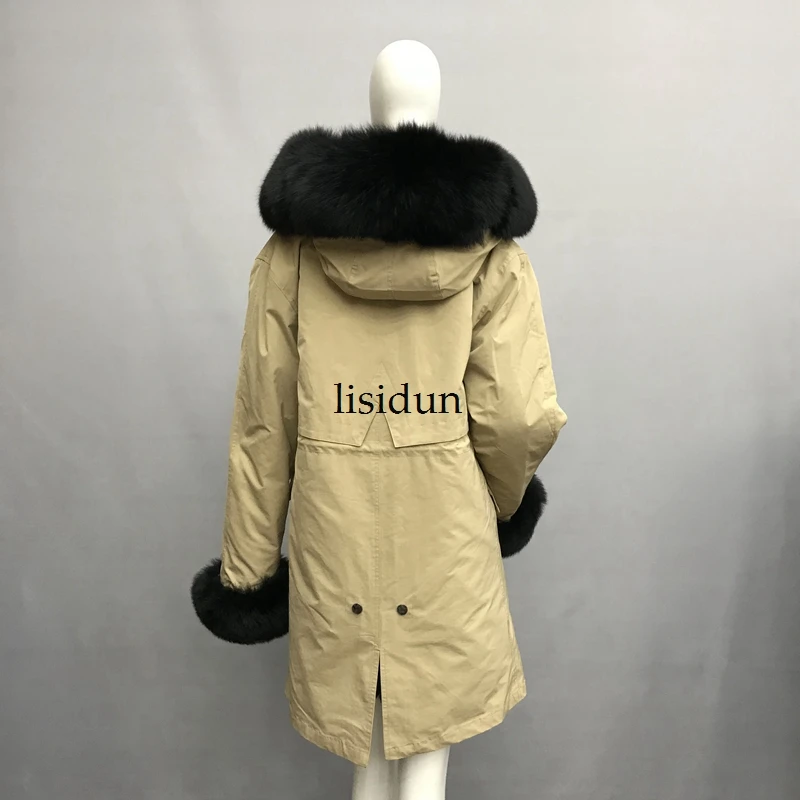 

LISIDUN 2019 Real Fur Parka Women Winter Jacket Nature Sliver Fox Fur Hooded Coats Real Rabbit Fur Lining Jacket Female Fur Coat