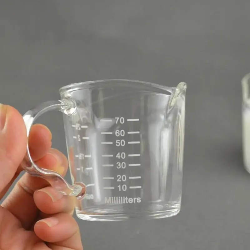 

Термостойкая стеклянная мерная чашка для молока, 70 мл, маленький кухонный Джиггер для эспрессо, кофе, чашка с двумя мундштуками