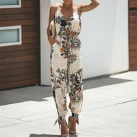 women summer holiday casual sleeveless jumpsuits fashion ladies boho floral bodysuit loose long pant trousers overalls for women