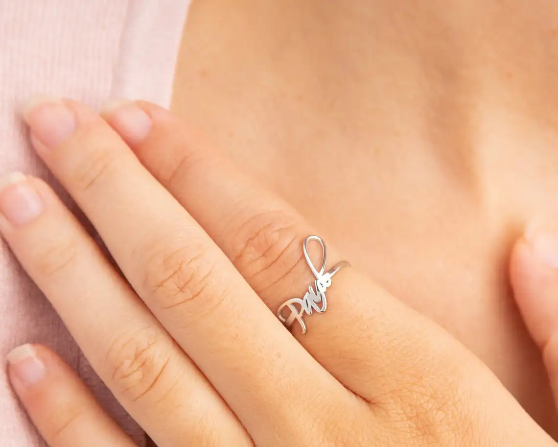 

SHERMAN Simple Name Ring Personalized Customization Adjustable Women's Stainless Steel Ring Couple Jewelry