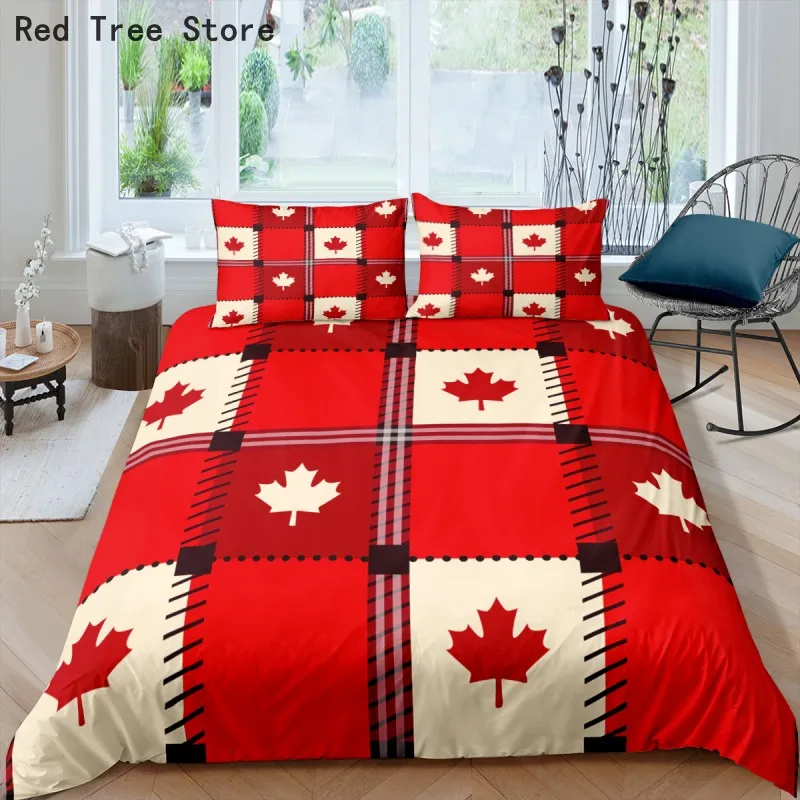 

Map Leaf Printed Duvets Cover Comforter Bed Euro Happy Canada Day Bedding Single Queen King Double Size Home Bedcloth 220x240cm
