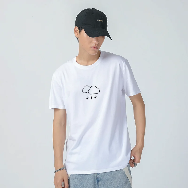 100% хлопок с принтом облака забавные мужские футболки круглым вырезом Модные топы