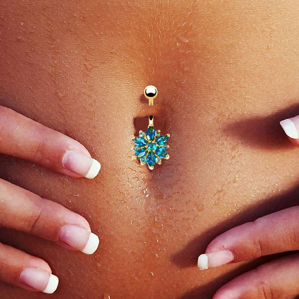 Кольцо для пирсинга пупка из нержавеющей стали 316L с зелеными цветами и