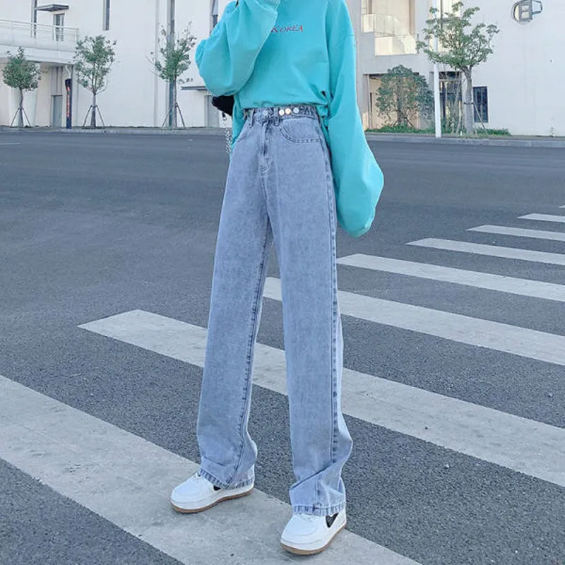Женские джинсы с высокой талией, джинсовая одежда с широкими штанинами, синяя уличная одежда, винтажные Качественные прямые брюки в стиле Х... от AliExpress WW