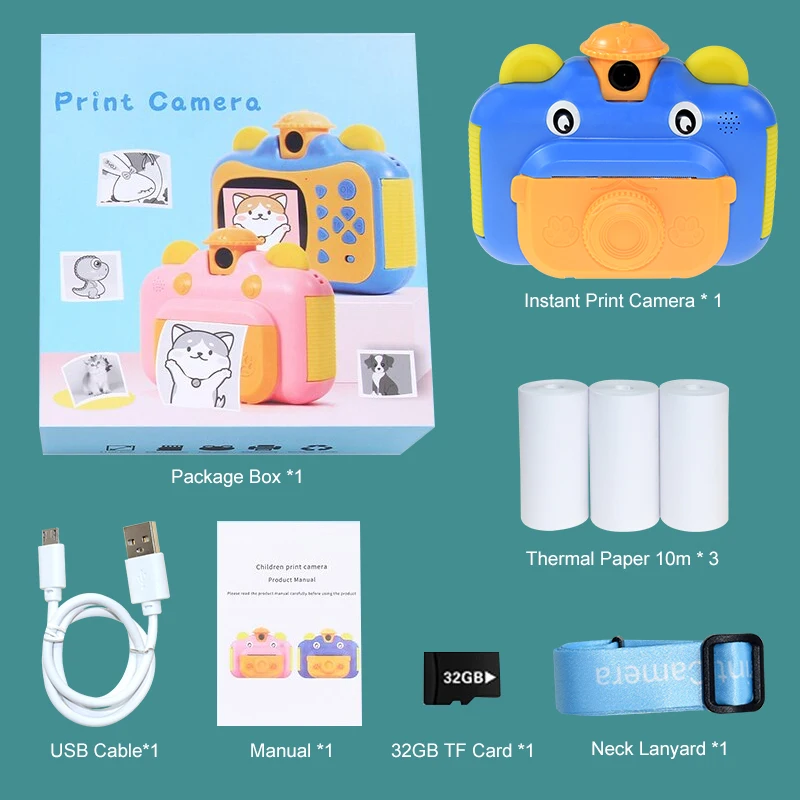 

Kids Pink Camera Instant Print Camera for Children 1080P HD Video Photo Camera Toys with 32GB Card Digital Camera Photo Toys