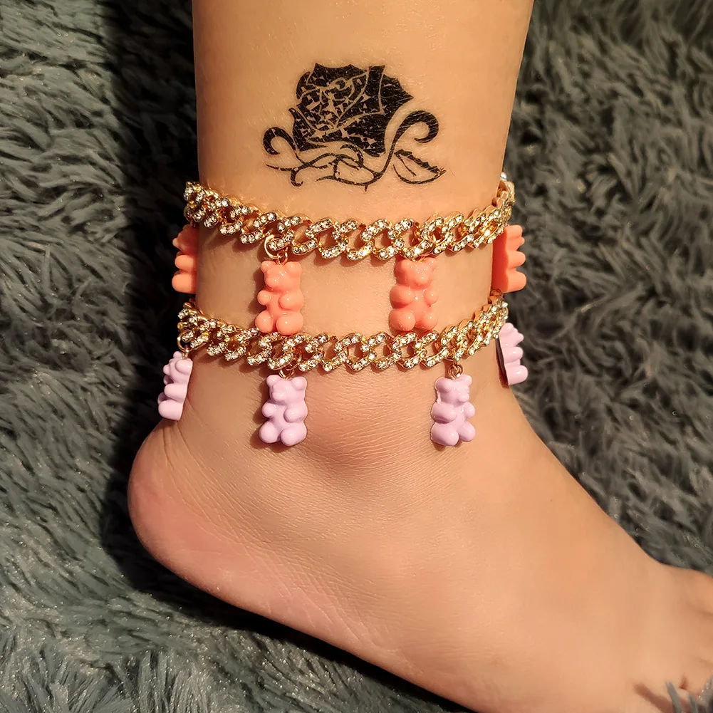 

Boho Resin Gummy Bear Gold Color Chunky Metal Chain Anklets For Women Fashion Rhinestone Anklets Hiphop Foot Chain Beach Jewelry