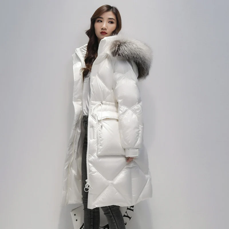 Куртка Janveny женская с воротником из натурального Лисьего меха большой пуховик на
