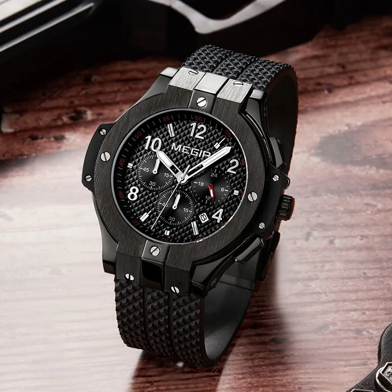 Часы MEGIR Мужские кварцевые повседневные водонепроницаемые спортивные в стиле