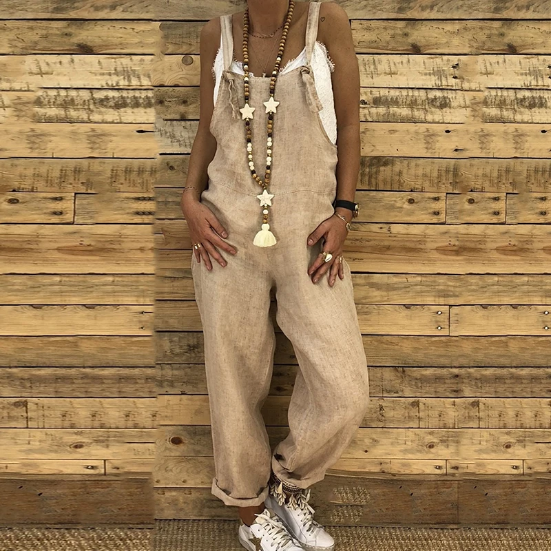 Женские свободные повседневные Комбинезоны шаровары на бретельках Дамский