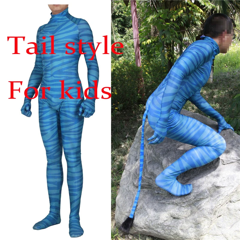 For kids(Tail style) Фильм Аватар 2 Джейк Салли Нейтири Косплей Костюм зентай-костюм спандекс боди комбинезоны Хэллоуин костюм для взрослых женщин мужчин детей - Color: For kids(Tail style)