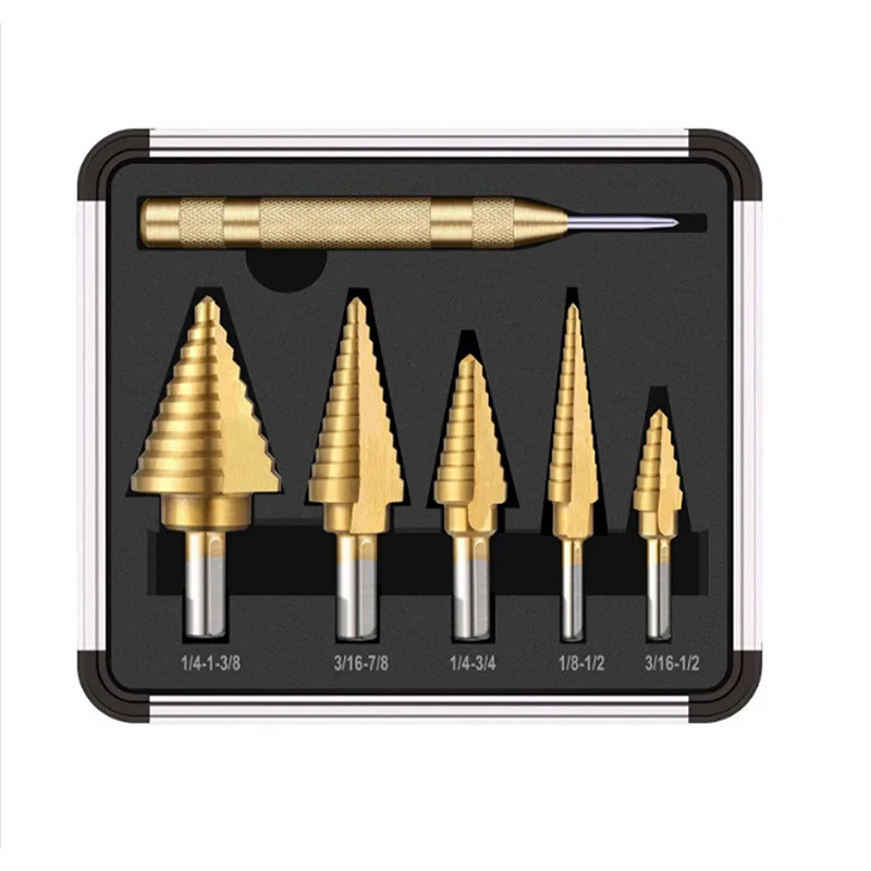 

6pcs Drill Bits Set Titanium Hss Cobalt Step Drill Bit Mperial High Speed Steel Metal Hole Drilling with Center Punch Drill Bit