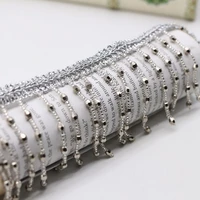 6 5cm1yard silver beaded lace trim for clothes curtain handmade beading fringe tassel trimmings diy sewing accessories ribbons