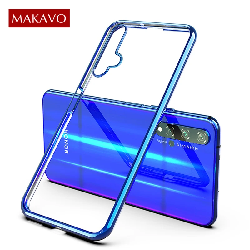 Чехол MAKAVO для Huawei Honor 20 роскошный мягкий силиконовый прозрачный чехол с покрытием