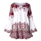 Женская туника-блузка 2021, модные женские блузки с расклешенным рукавом и принтом, рубашки с вырезом под ключ, Женская Зимняя Блузка