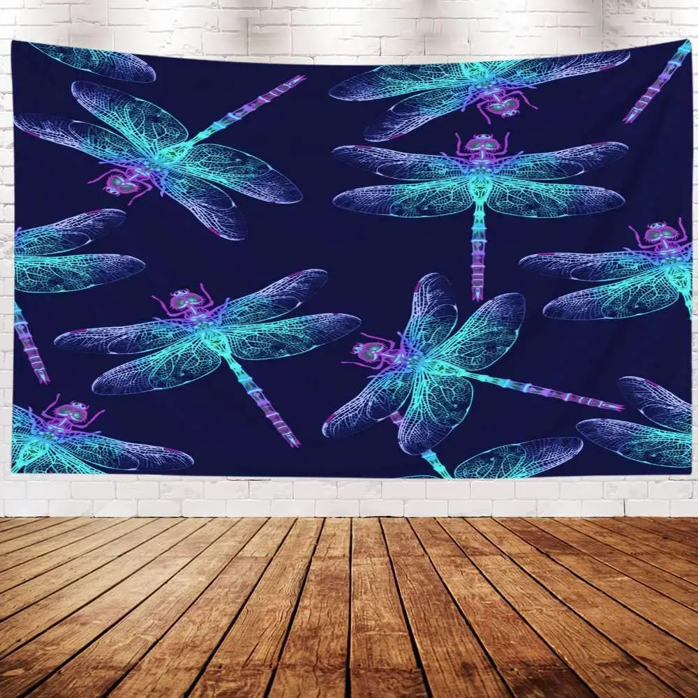 

Dragonfly Pattern Dark Blue Backgrounds Hanging Wall Tapestry Summer Night Art Blanket For Dorm Bedroom Living Home Decor