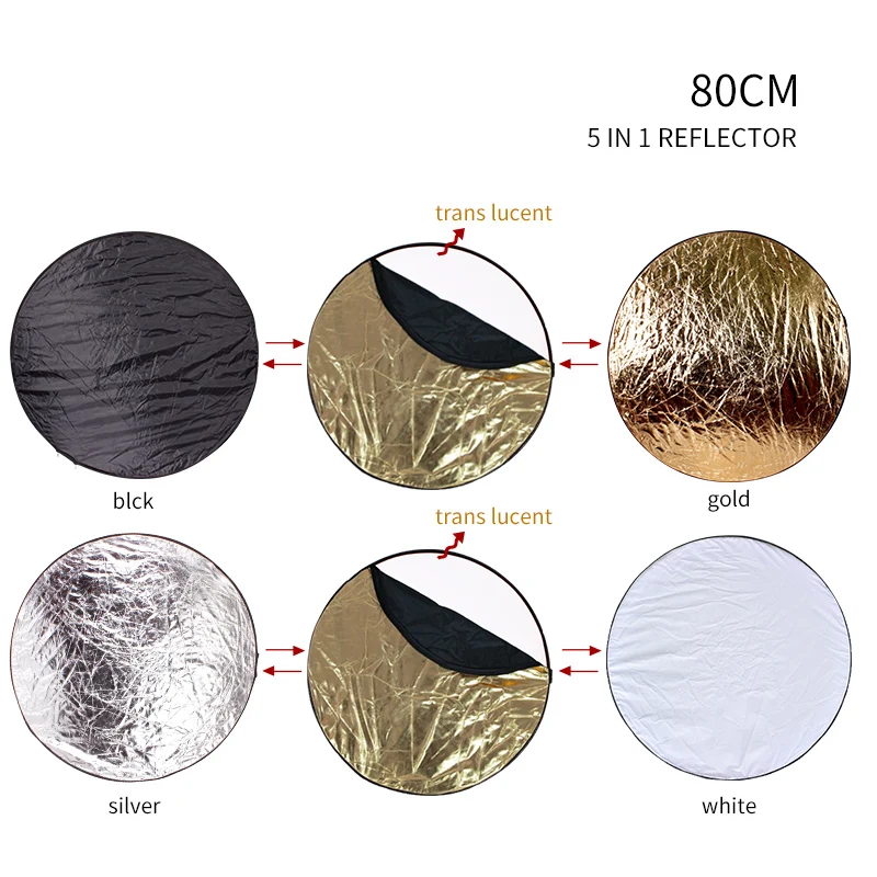 Светоотражатель портативный прозрачный 5 в 1 складной круглый светоотражатель