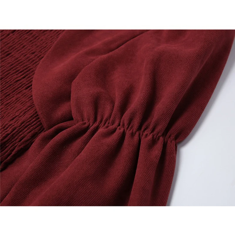 Бордовая женская блузка с пышным длинным рукавом сетчатая комбинированная