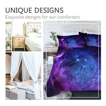 BlessLiving Nebula Summer Quilt Set 3D Galaxy Air-conditioning Comforter Blue Purple Bedding Throw Space Thin Duvet Set 3-Piece 2